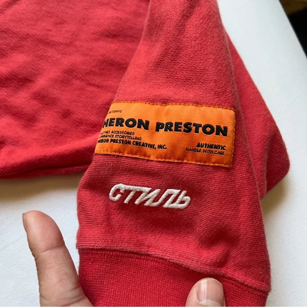 HERON PRESTON red orange crew neck patch logo cotton pullover‎ sweater